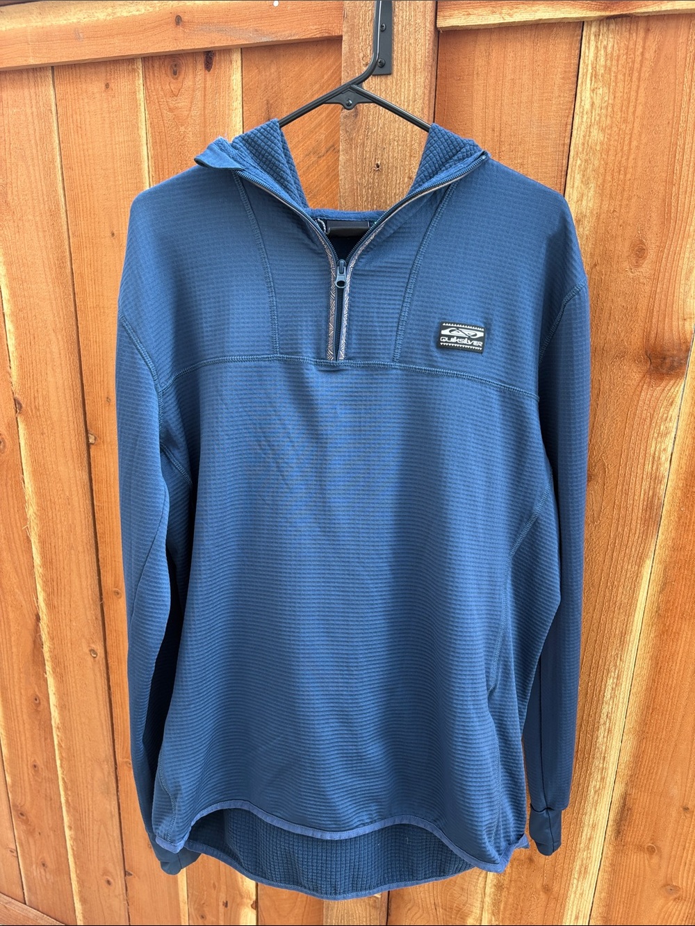 Quiksilver Men’s Blue Quarter Zip Hoodie Waffle Thermal Lined Pullover
